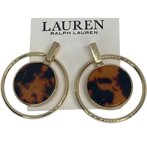 Ralph Lauren Gold Tone Earrings Orbital Tortoiseshell Style Stunning Chic NWT - Picture 1 of 12